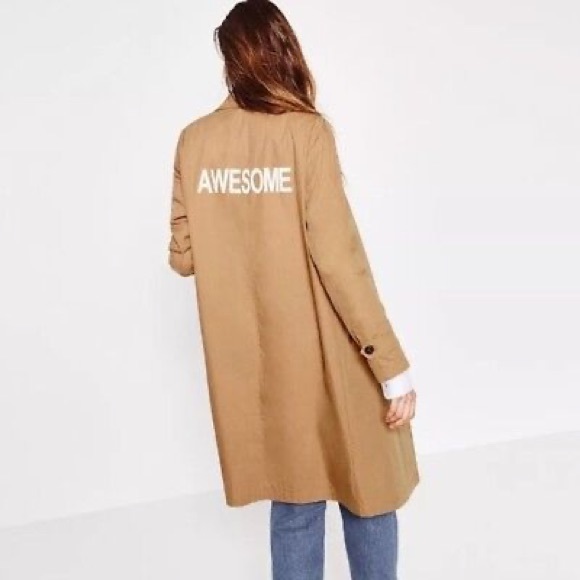 Zara Trench Coat with ‘AWESOME’ sign - Picture 2 of 7